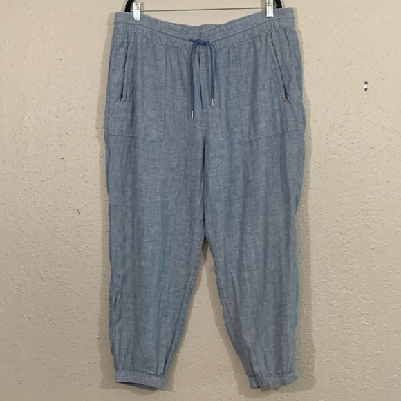 Athleta Retreat Linen Blue Wide Waist Ankle Joggers       size 18 - Picture 1 of 12
